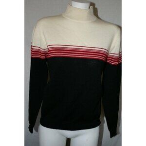 Vintage Charter Club Womens Woolmark Black Red Striped Turtleneck Sweater Medium